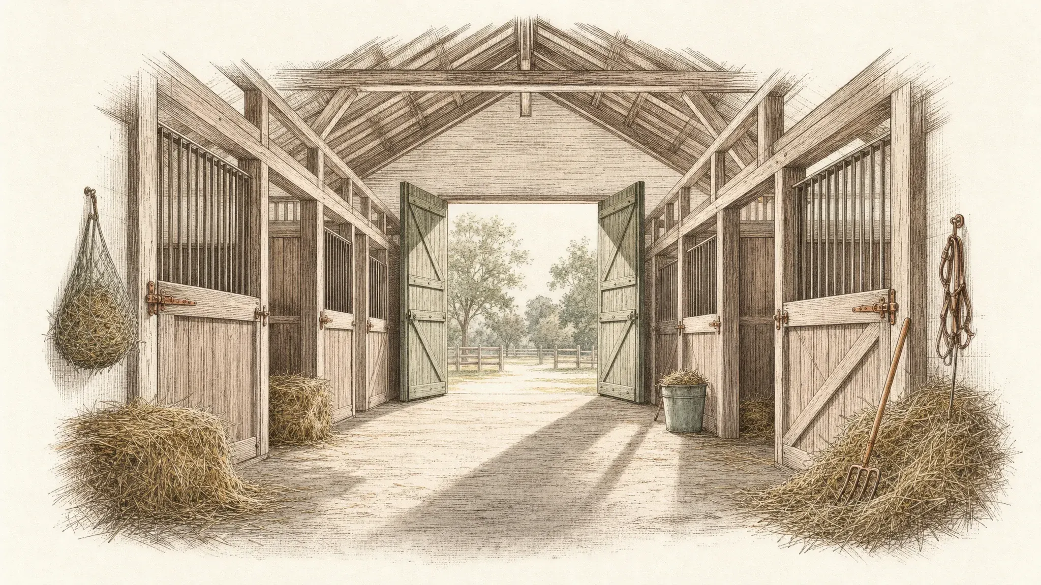 Illustration einer Stallgasse mit Seitenlicht